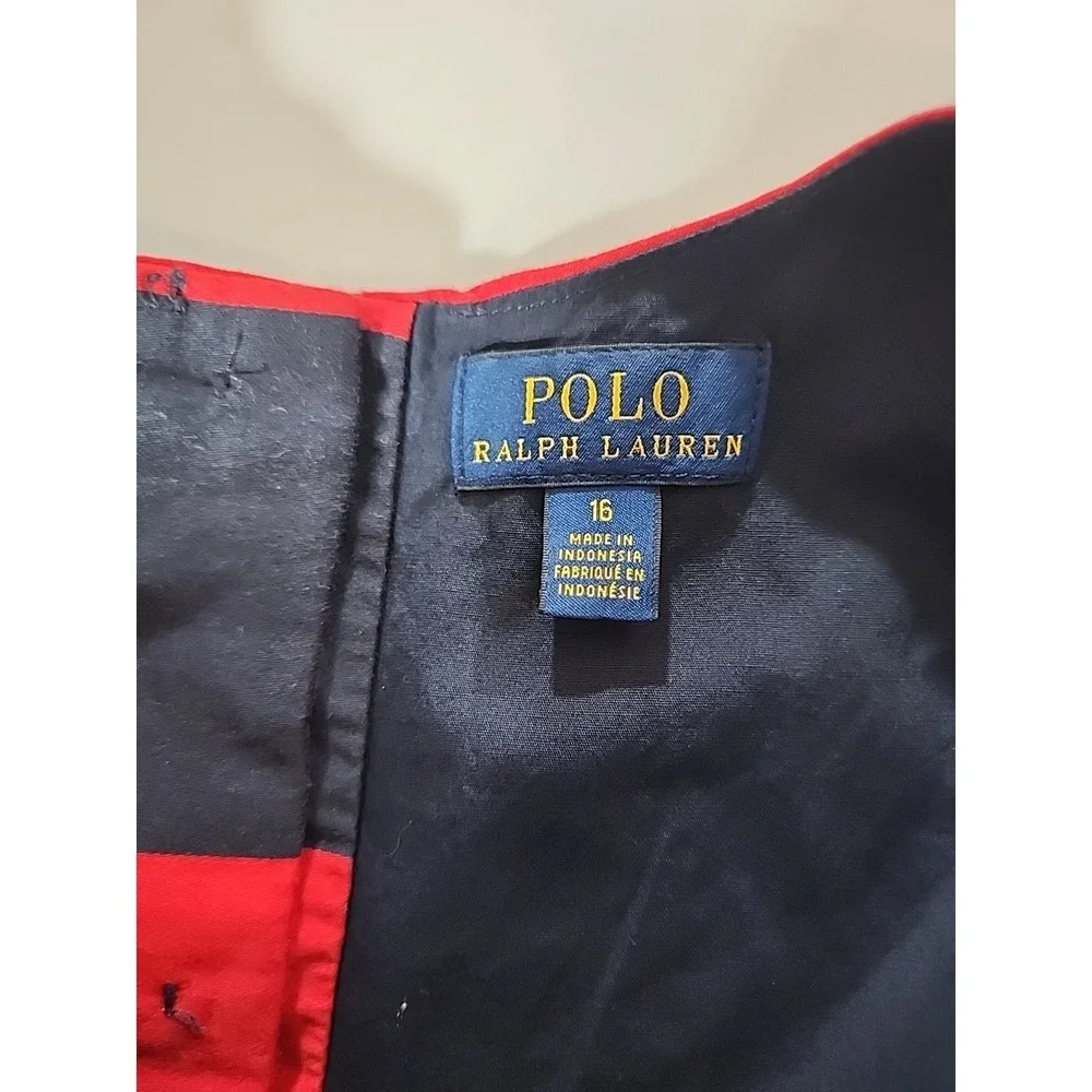 Ralph Lauren‎ Girls 16 Striped Dress Navy Red Sleeveless Preppy Party Holiday